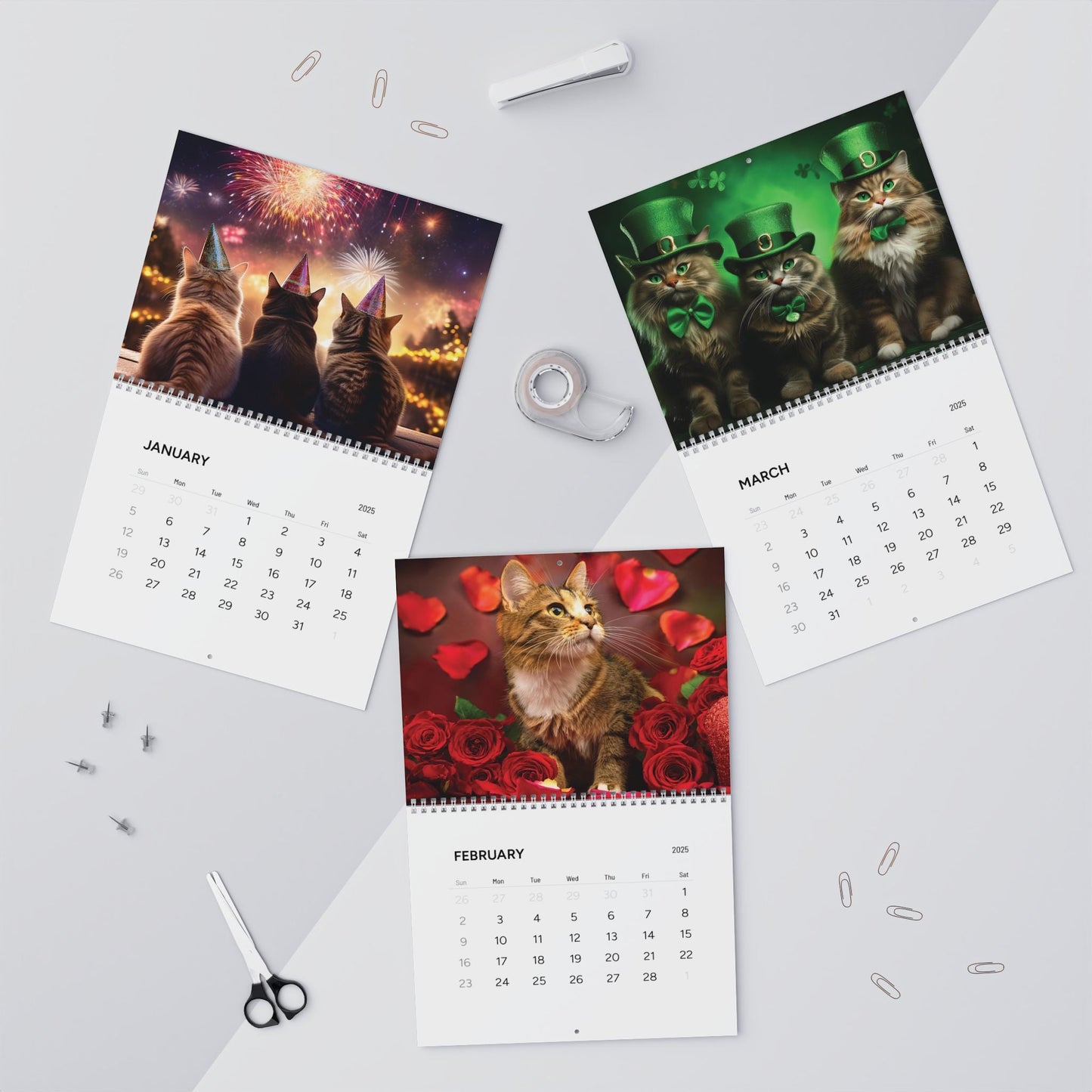 2025 Purrfect Moments Cat Wall Calendar, AI Generated Images, 11x8.5 or 14x11.5, Spiral Binding, Vibrant Colors, Matte Paper Stock - EternalAscension