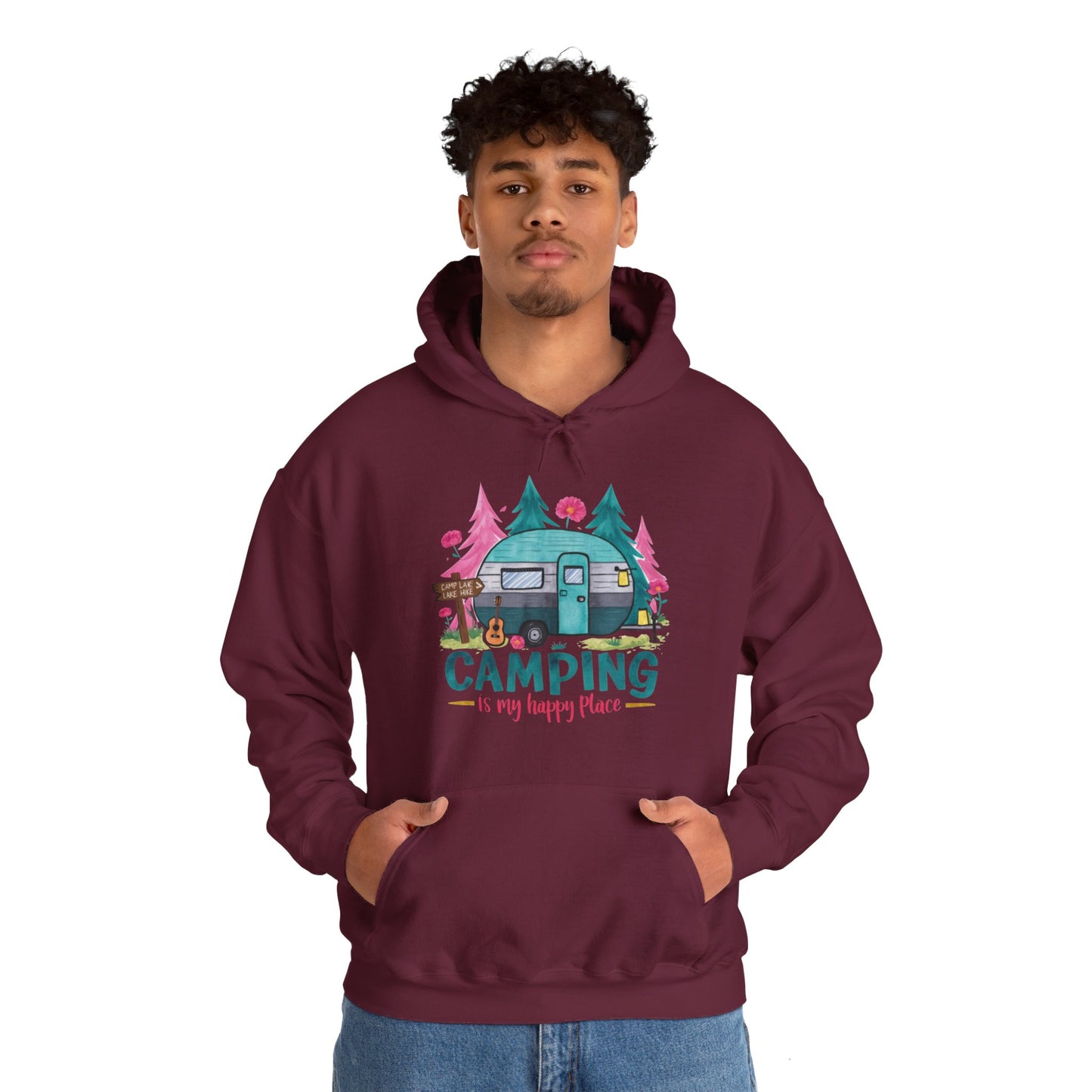 Camping Is My Happy Place! Unisex Heavy Blend™ Hooded Sweatshirt - EternalAscension