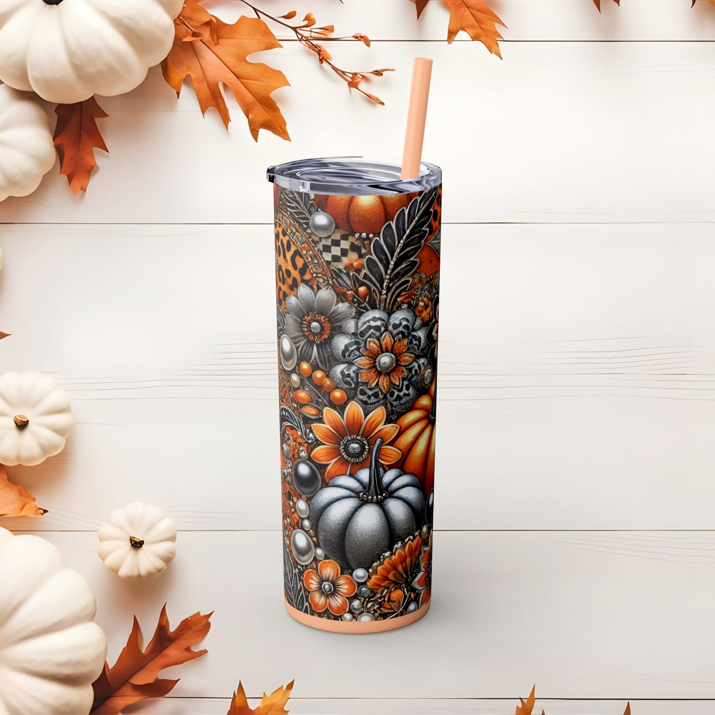 Autumn Elegance Skinny Tumbler with Straw, 20oz