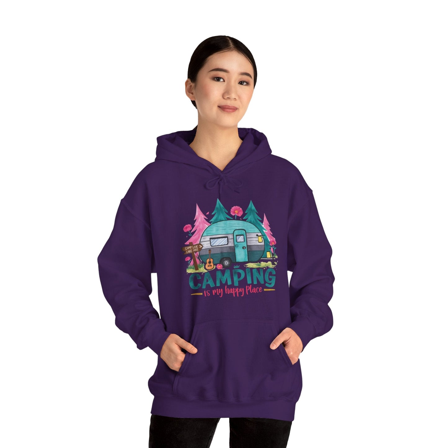 Camping Is My Happy Place! Unisex Heavy Blend™ Hooded Sweatshirt - EternalAscension