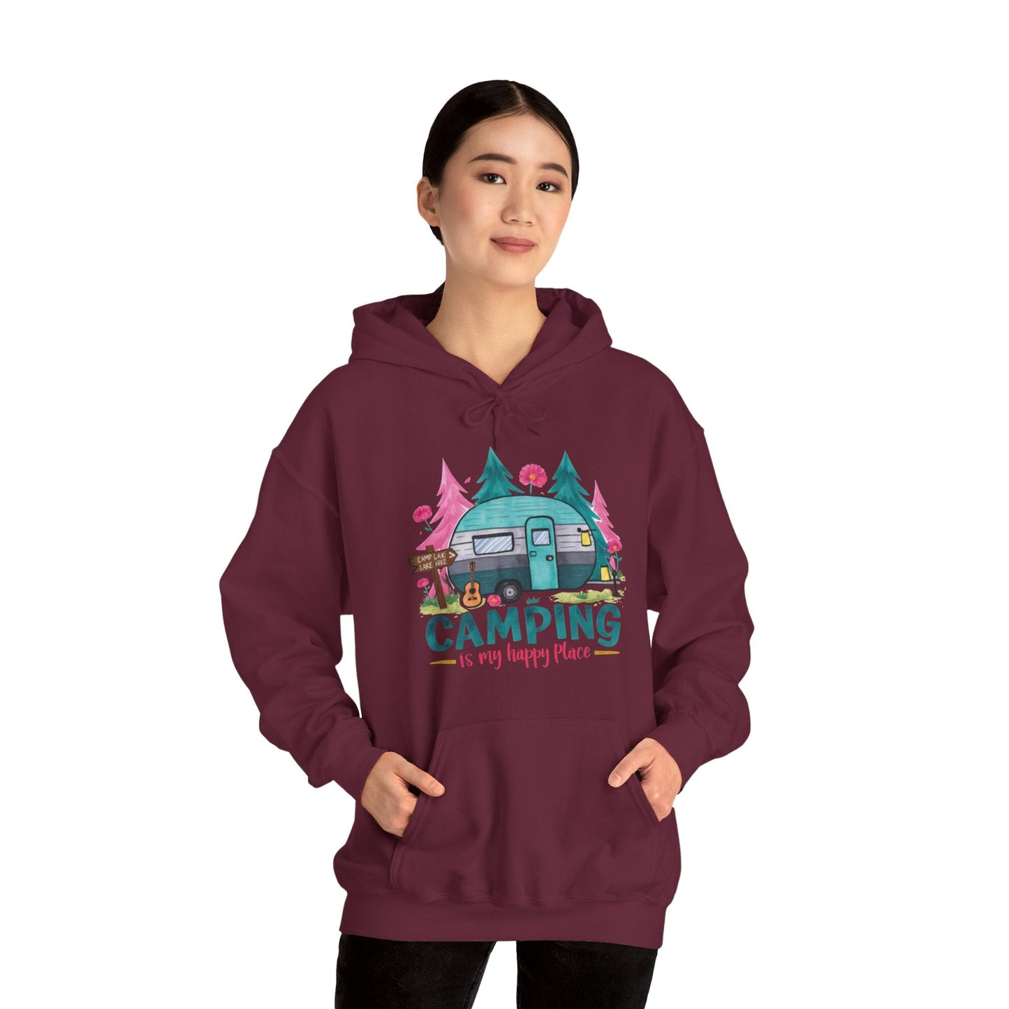 Camping Is My Happy Place! Unisex Heavy Blend™ Hooded Sweatshirt - EternalAscension