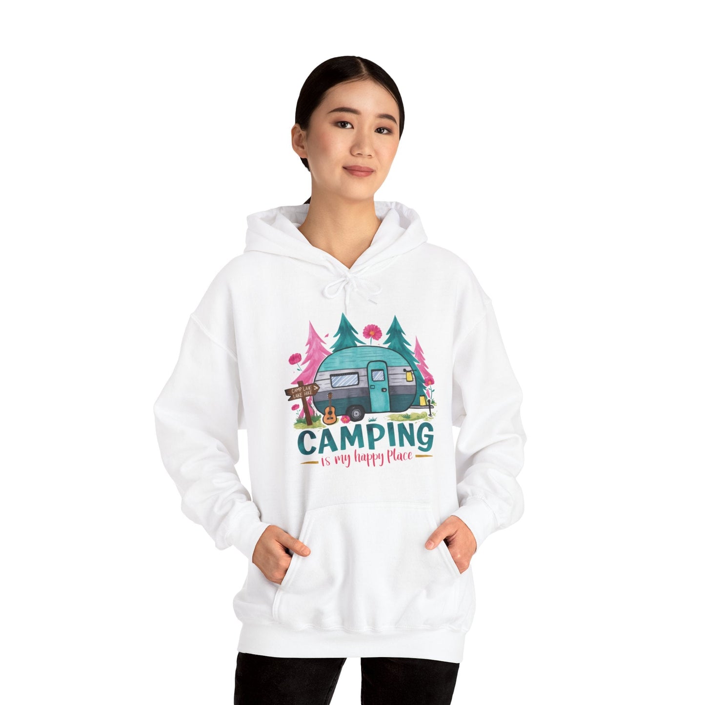 Camping Is My Happy Place! Unisex Heavy Blend™ Hooded Sweatshirt - EternalAscension