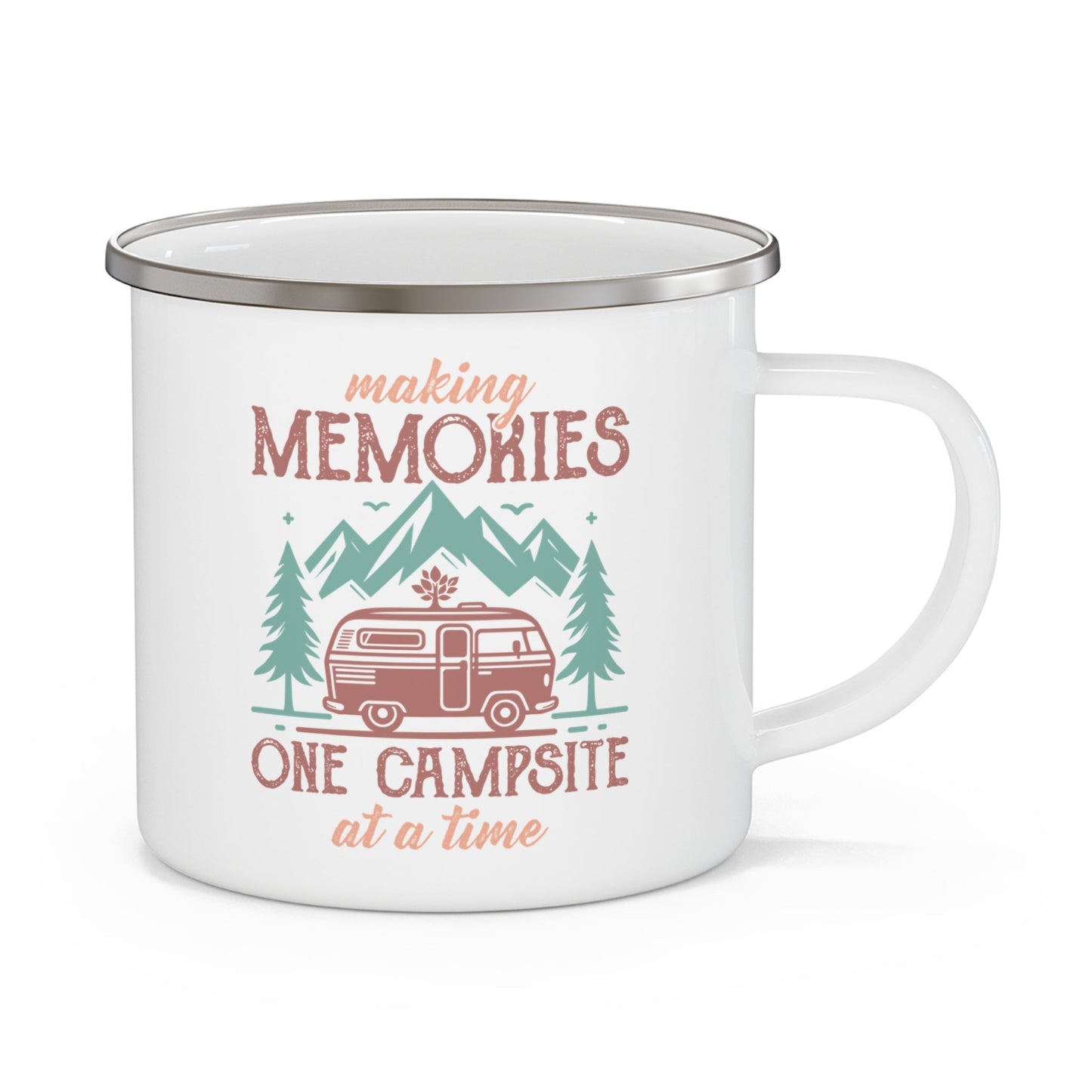 Camping Mug - Retro Vintage Camper Van and Pine Trees Design - EternalAscension