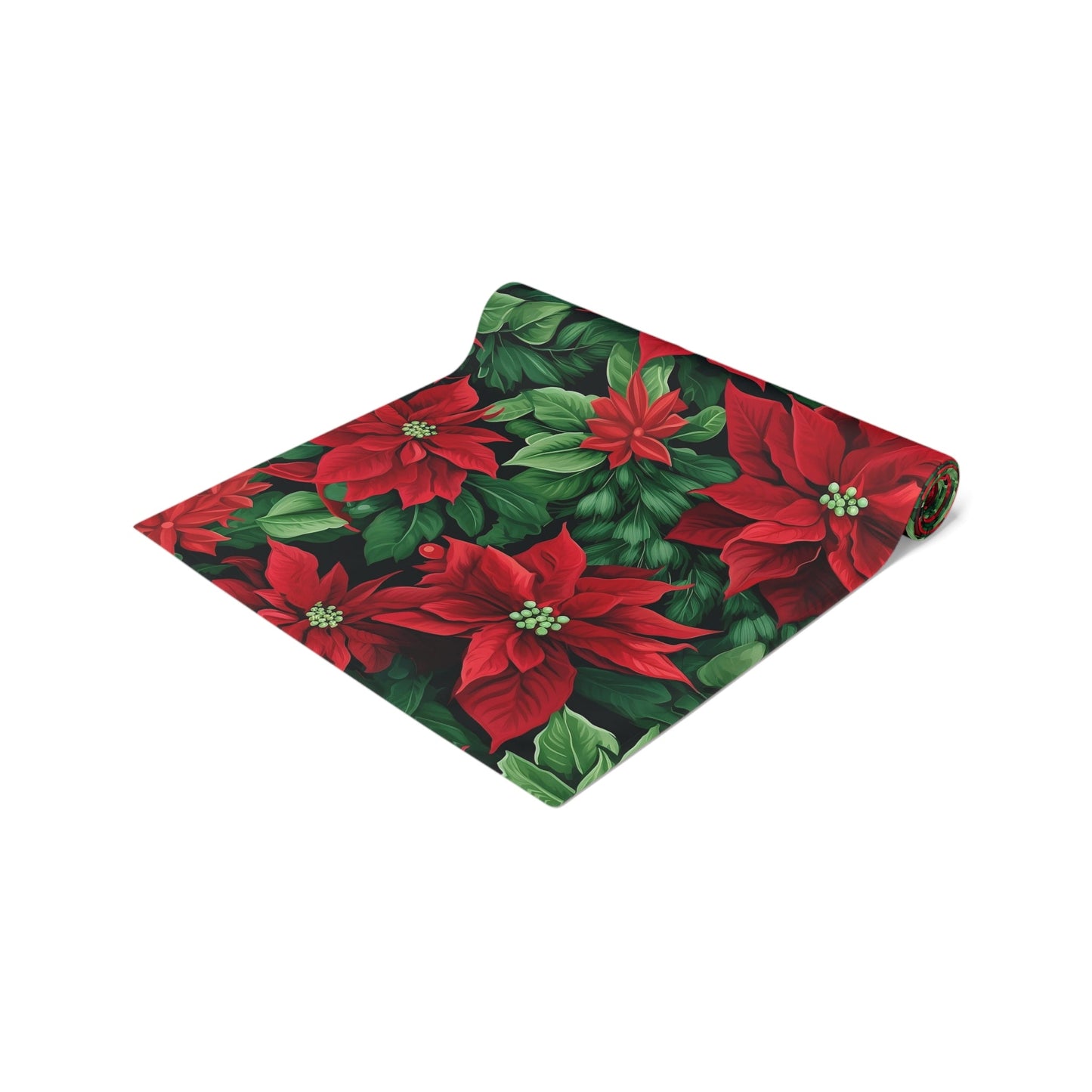 Christmas Poinsettia Table Runner, Festive Holiday Decor, Elegant Red Floral Design, Cotton Poly Blend, Dining Table Centerpiece, Seasonal - EternalAscension