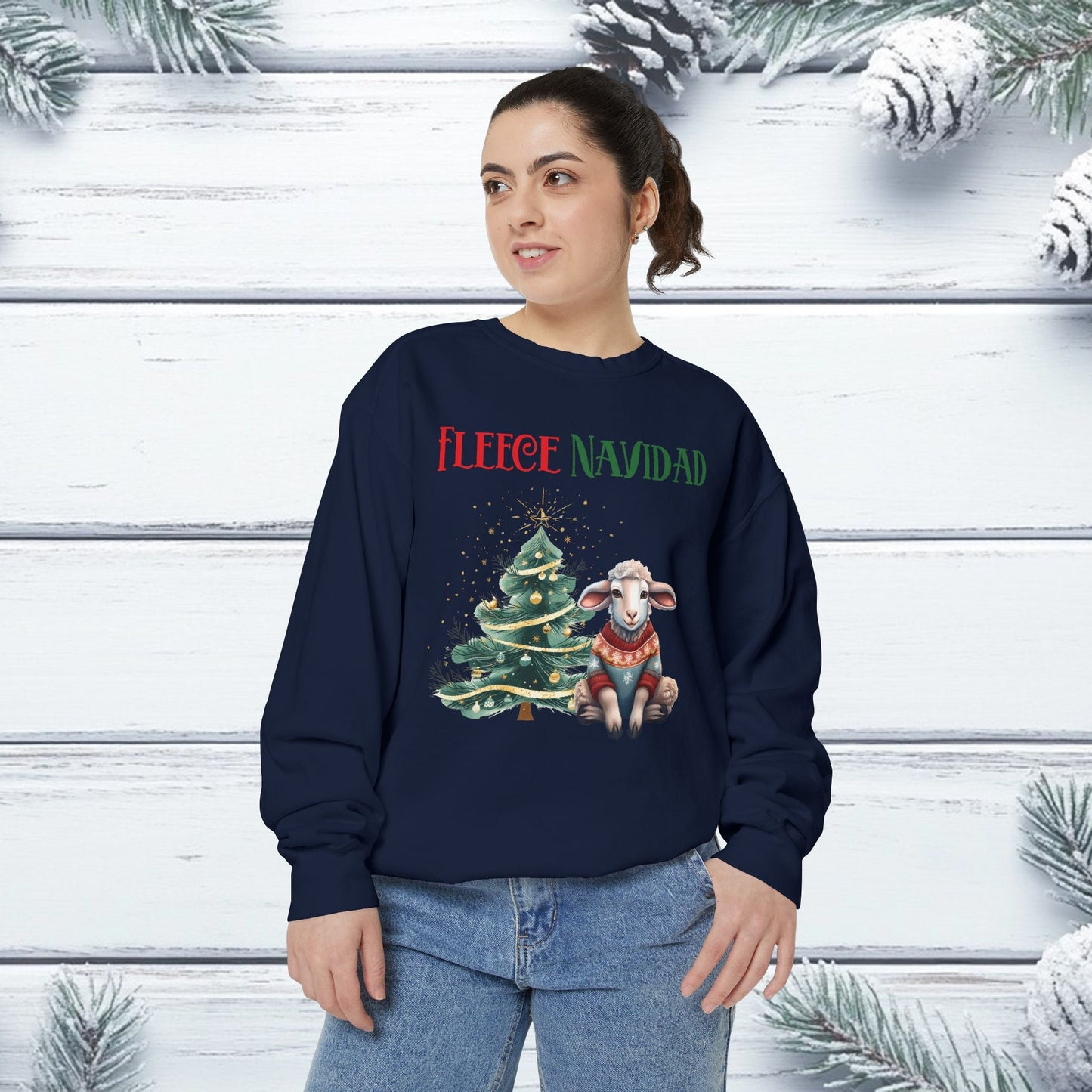 FLEECE NAVIDAD Unisex Sweatshirt for Holiday Cheer, Christmas Sheep Winter Jumper, Festive Seasonal Pullover, Funny Xmas Garment - Dyed Top, - EternalAscension