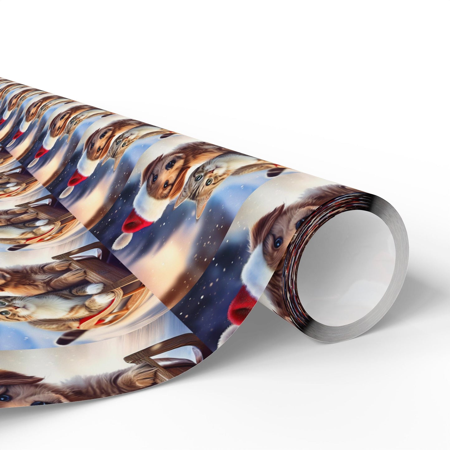 Holiday Sled Ride Wrapping Paper, Christmas Gift Wrap, Festive Cat and Dog Design, Matte or Glossy Finish, High - Quality Custom Art Paper, 3 - EternalAscension