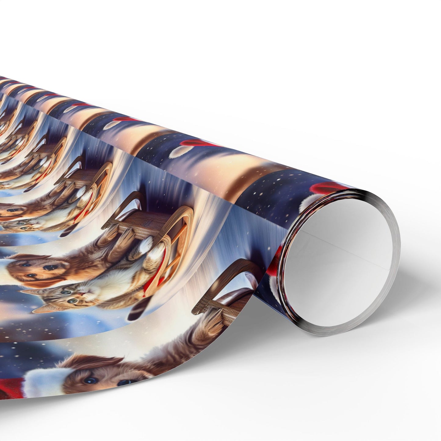 Holiday Sled Ride Wrapping Paper, Christmas Gift Wrap, Festive Cat and Dog Design, Matte or Glossy Finish, High - Quality Custom Art Paper, 3 - EternalAscension