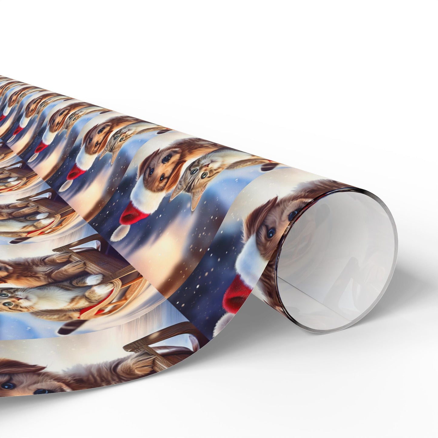 Holiday Sled Ride Wrapping Paper, Christmas Gift Wrap, Festive Cat and Dog Design, Matte or Glossy Finish, High - Quality Custom Art Paper, 3 - EternalAscension