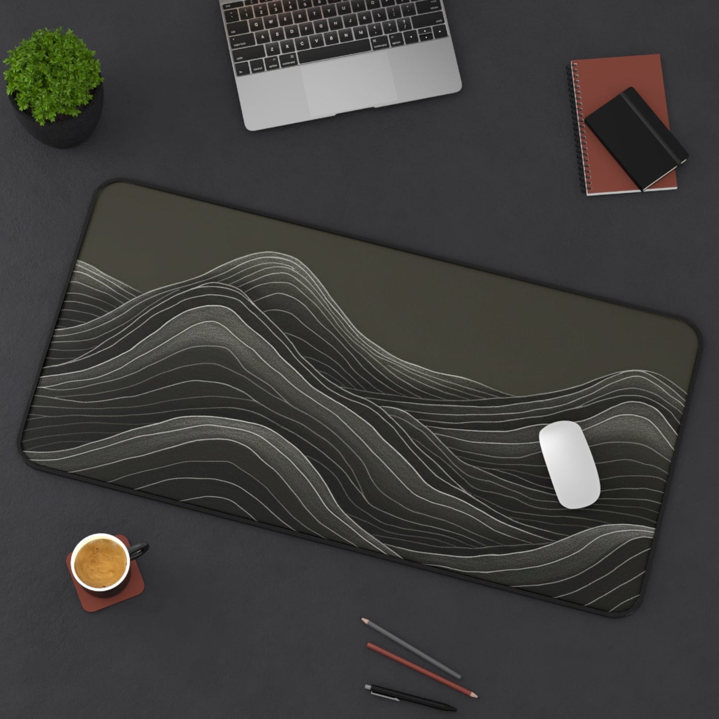 Minimalist Mountain Desk Mat | Topographic Wave Extended Mouse Pad | Masculine Nature Desk Decor | Large Gaming Mat Gift for Him - EternalAscension