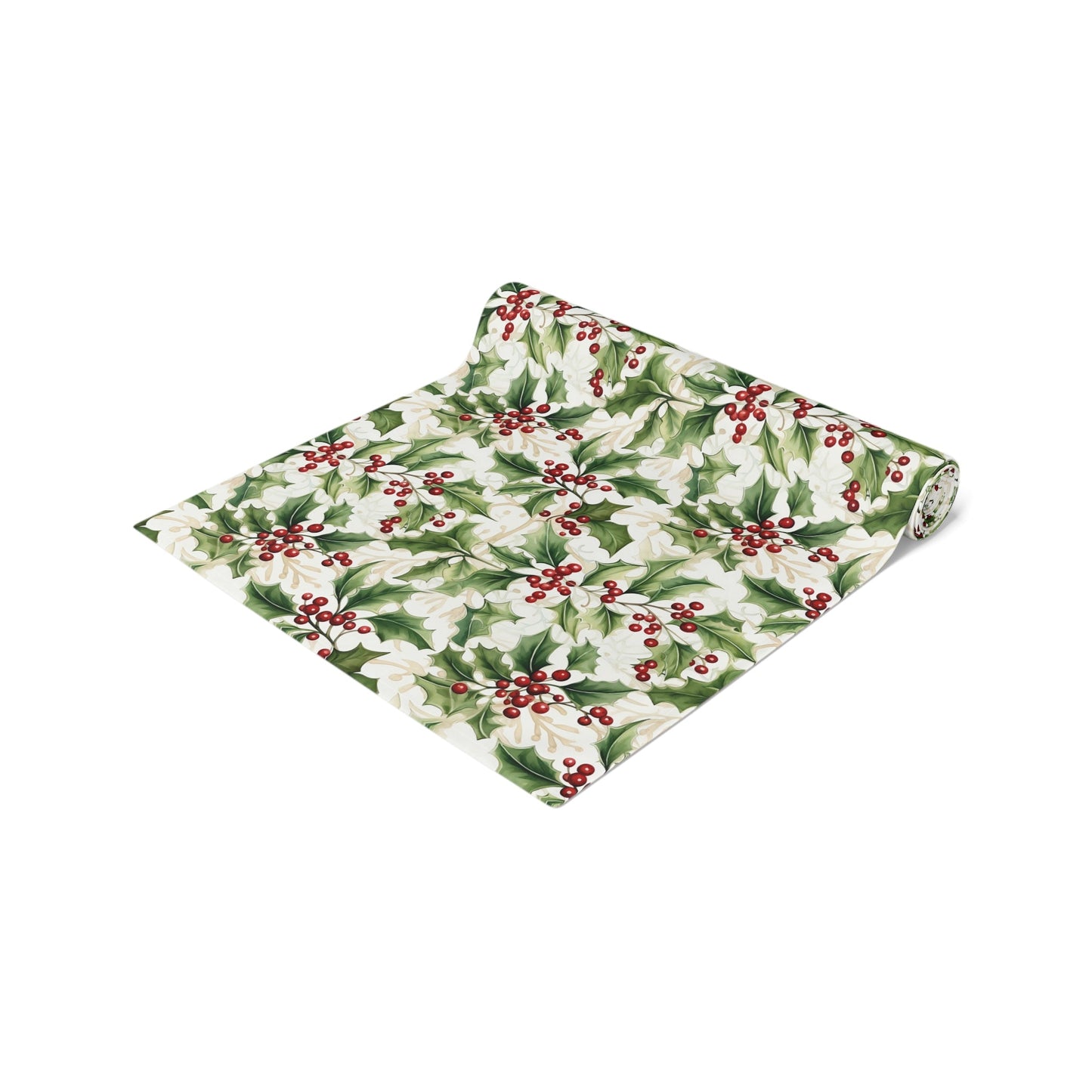 Table Runner - Holly Leaves and Berries Print, Christmas Decor, Festive Dining Table Decoration, Holiday Table Linens, Seasonal Home Decor - EternalAscension