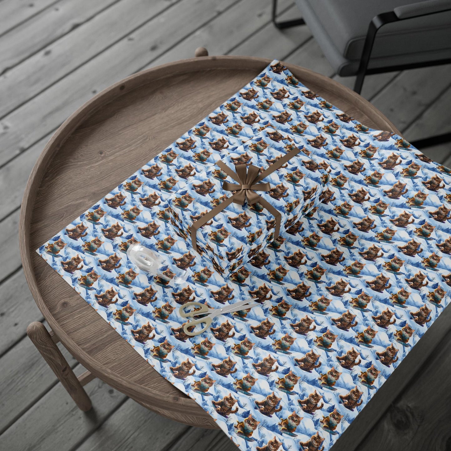 Winter Adventure Cats Wrapping Paper, Christmas Gift Wrap, Cat Lover Birthday Present, Festive Holiday Packaging, Snowboarder Cat Print - EternalAscension