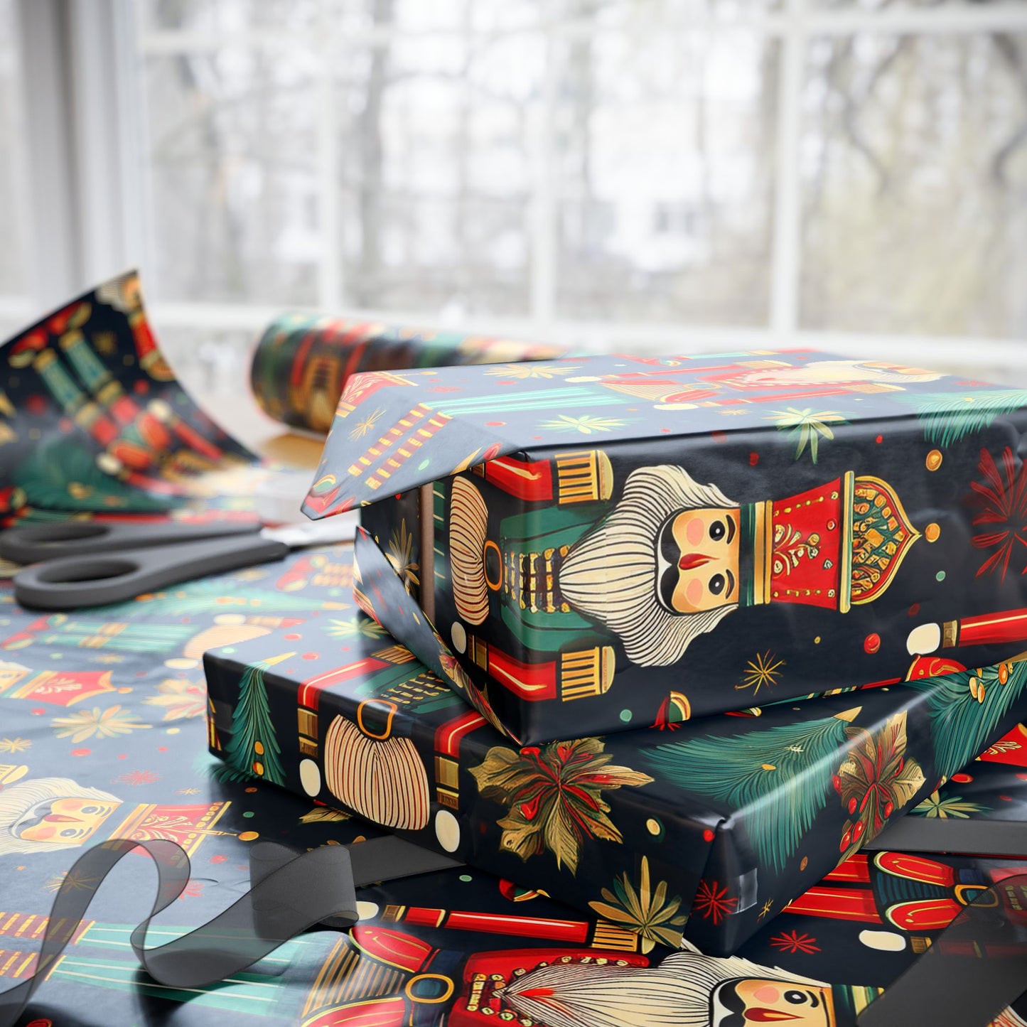 Wrapping Papers - Christmas Nutcracker Pattern, Holiday Gift Wrap, Festive Wrapping Paper Roll, Xmas Present Wrap, Gift Wrapping Supplies - EternalAscension