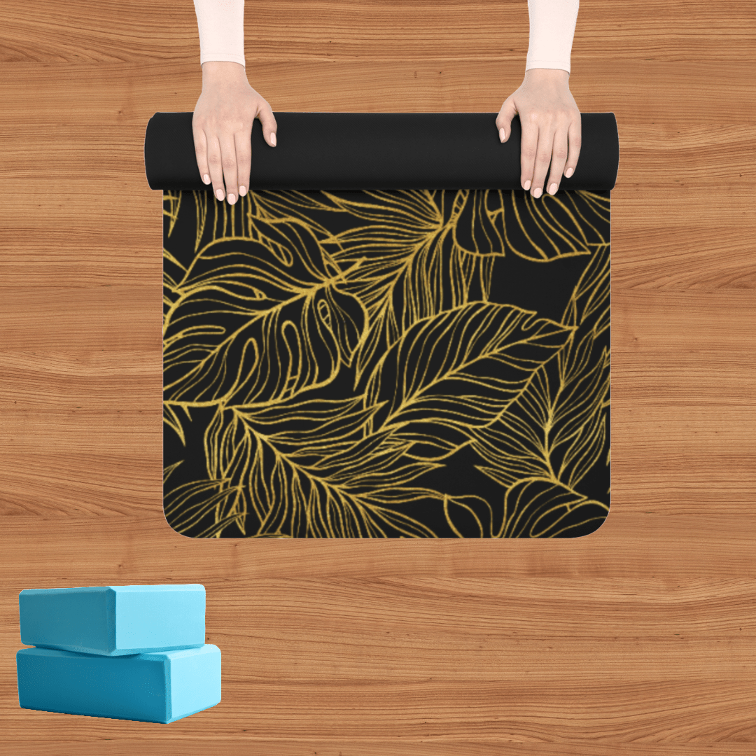 Yoga Mat - Elegant Gold Botanical Design - Lightweight and Anti - Slip - EternalAscension