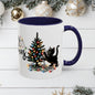 Merry Christmas Coffee Mug, Festive Holiday Cup with Black Cats and Christmas Lights, 11oz, 15oz, Christmas Gift, Hot Cocoa Mug, Symmetrical