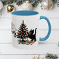 Merry Christmas Coffee Mug, Festive Holiday Cup with Black Cats and Christmas Lights, 11oz, 15oz, Christmas Gift, Hot Cocoa Mug, Symmetrical