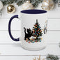 Merry Christmas Coffee Mug, Festive Holiday Cup with Black Cats and Christmas Lights, 11oz, 15oz, Christmas Gift, Hot Cocoa Mug, Symmetrical