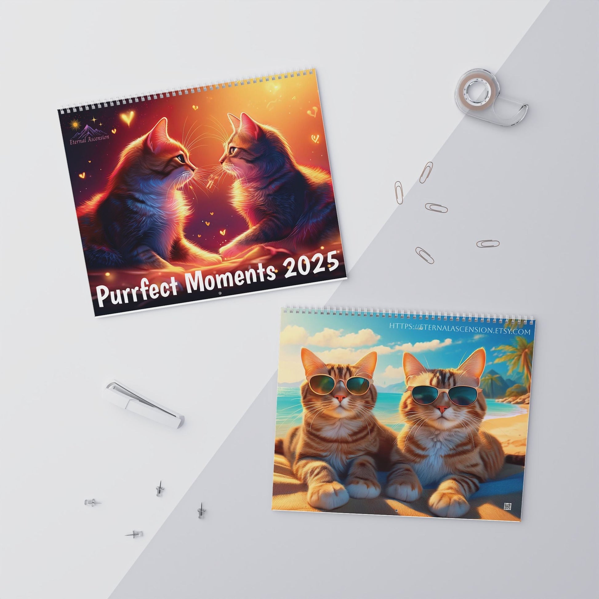 2025 Purrfect Moments Cat Wall Calendar, AI Generated Images, 11x8.5 or 14x11.5, Spiral Binding, Vibrant Colors, Matte Paper Stock - EternalAscension