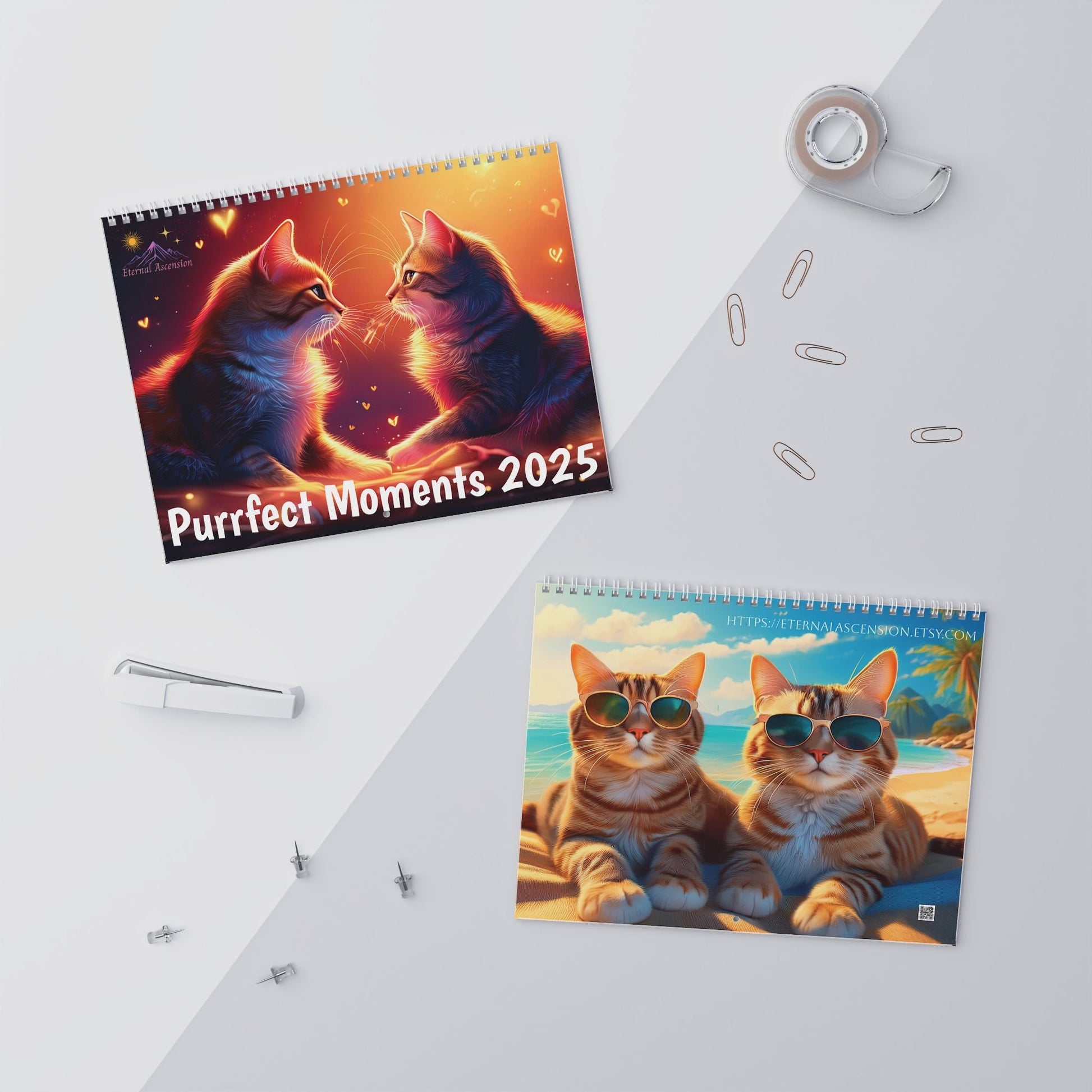 2025 Purrfect Moments Cat Wall Calendar, AI Generated Images, 11x8.5 or 14x11.5, Spiral Binding, Vibrant Colors, Matte Paper Stock - EternalAscension