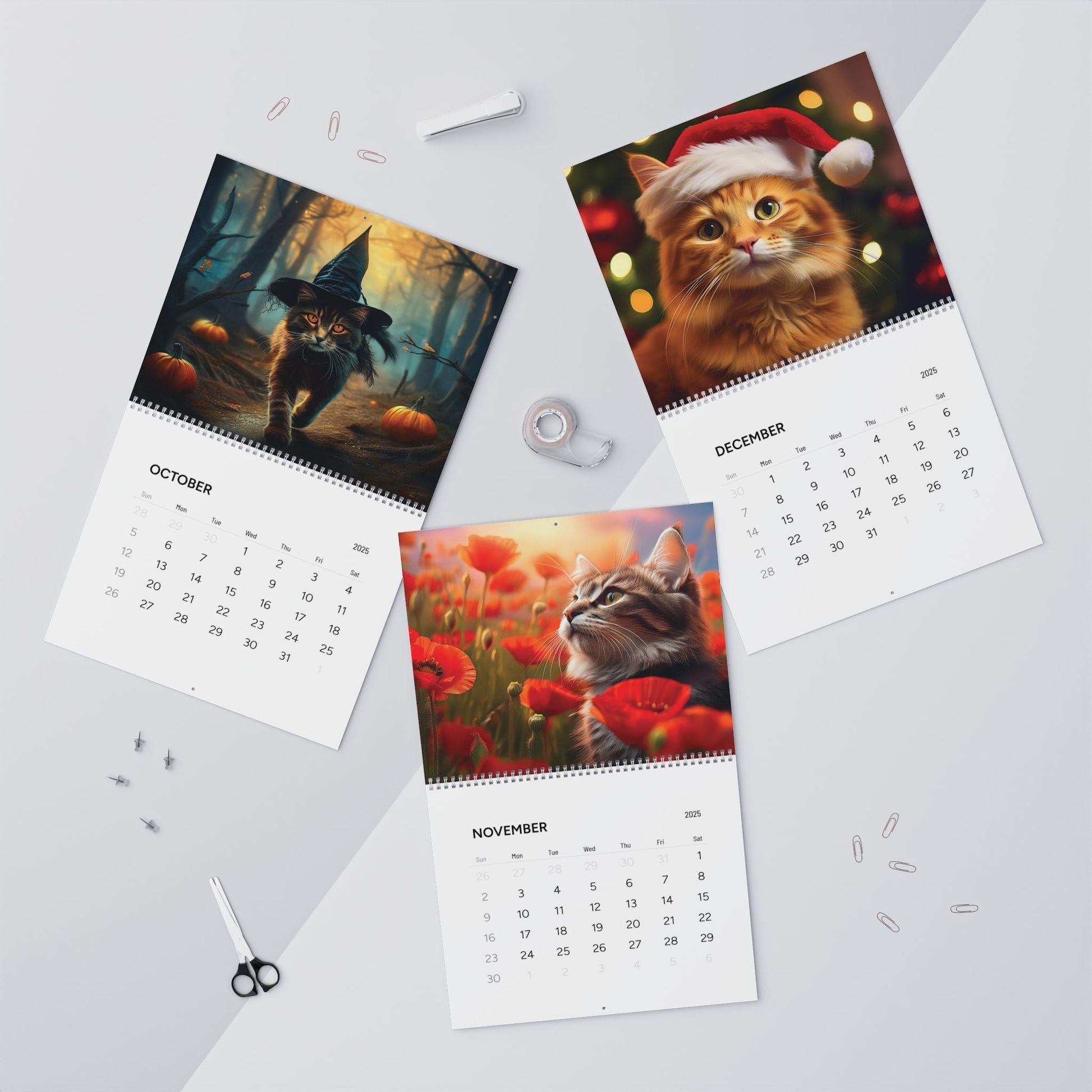 2025 Purrfect Moments Cat Wall Calendar, AI Generated Images, 11x8.5 or 14x11.5, Spiral Binding, Vibrant Colors, Matte Paper Stock - EternalAscension