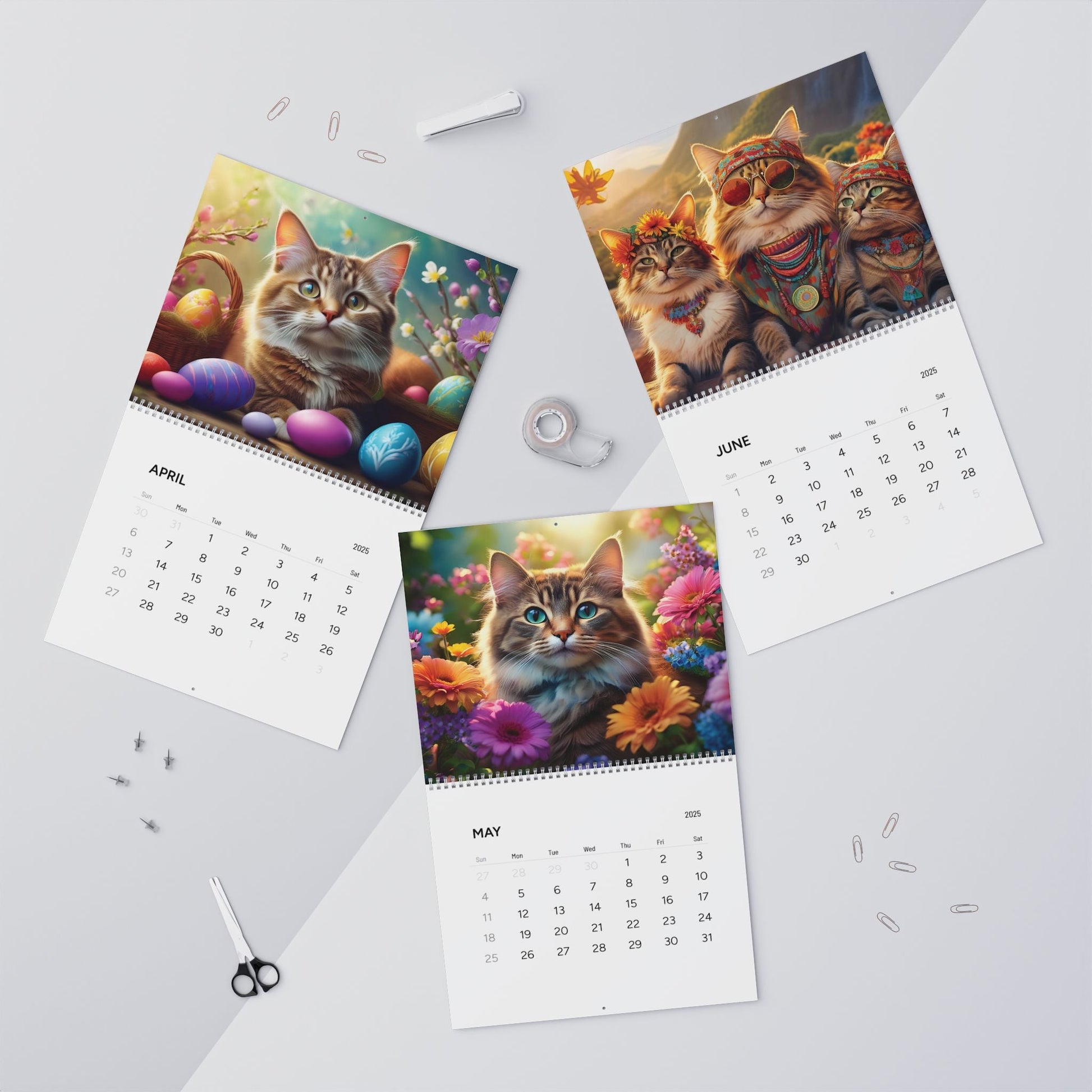2025 Purrfect Moments Cat Wall Calendar, AI Generated Images, 11x8.5 or 14x11.5, Spiral Binding, Vibrant Colors, Matte Paper Stock - EternalAscension