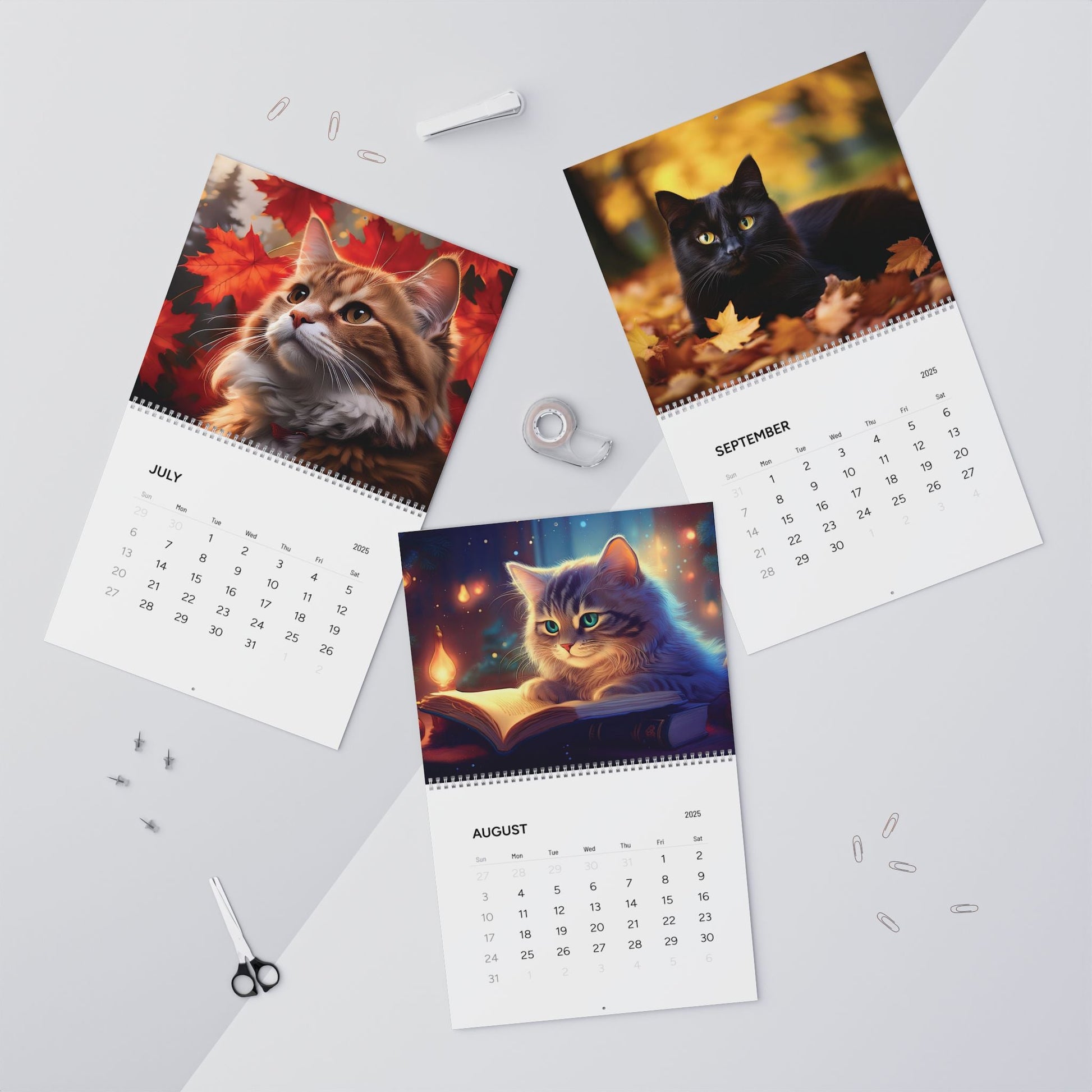 2025 Purrfect Moments Cat Wall Calendar, AI Generated Images, 11x8.5 or 14x11.5, Spiral Binding, Vibrant Colors, Matte Paper Stock - EternalAscension