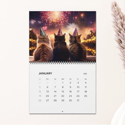 2025 Purrfect Moments Cat Wall Calendar, AI Generated Images, 11x8.5 or 14x11.5, Spiral Binding, Vibrant Colors, Matte Paper Stock - EternalAscension