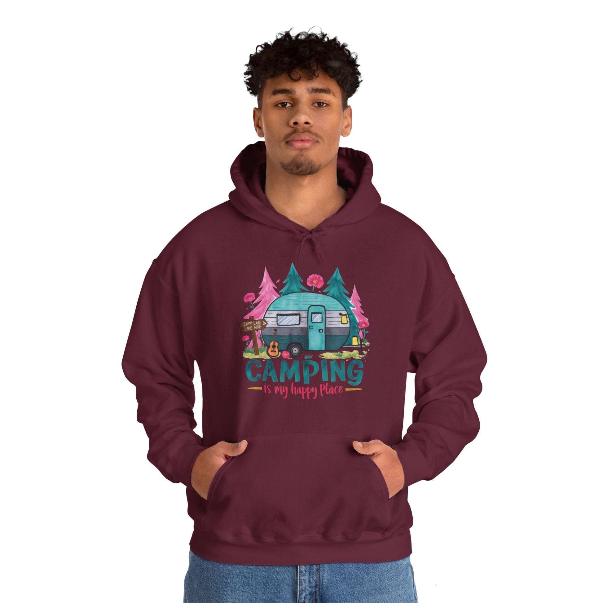Camping Is My Happy Place! Unisex Heavy Blend™ Hooded Sweatshirt - EternalAscension