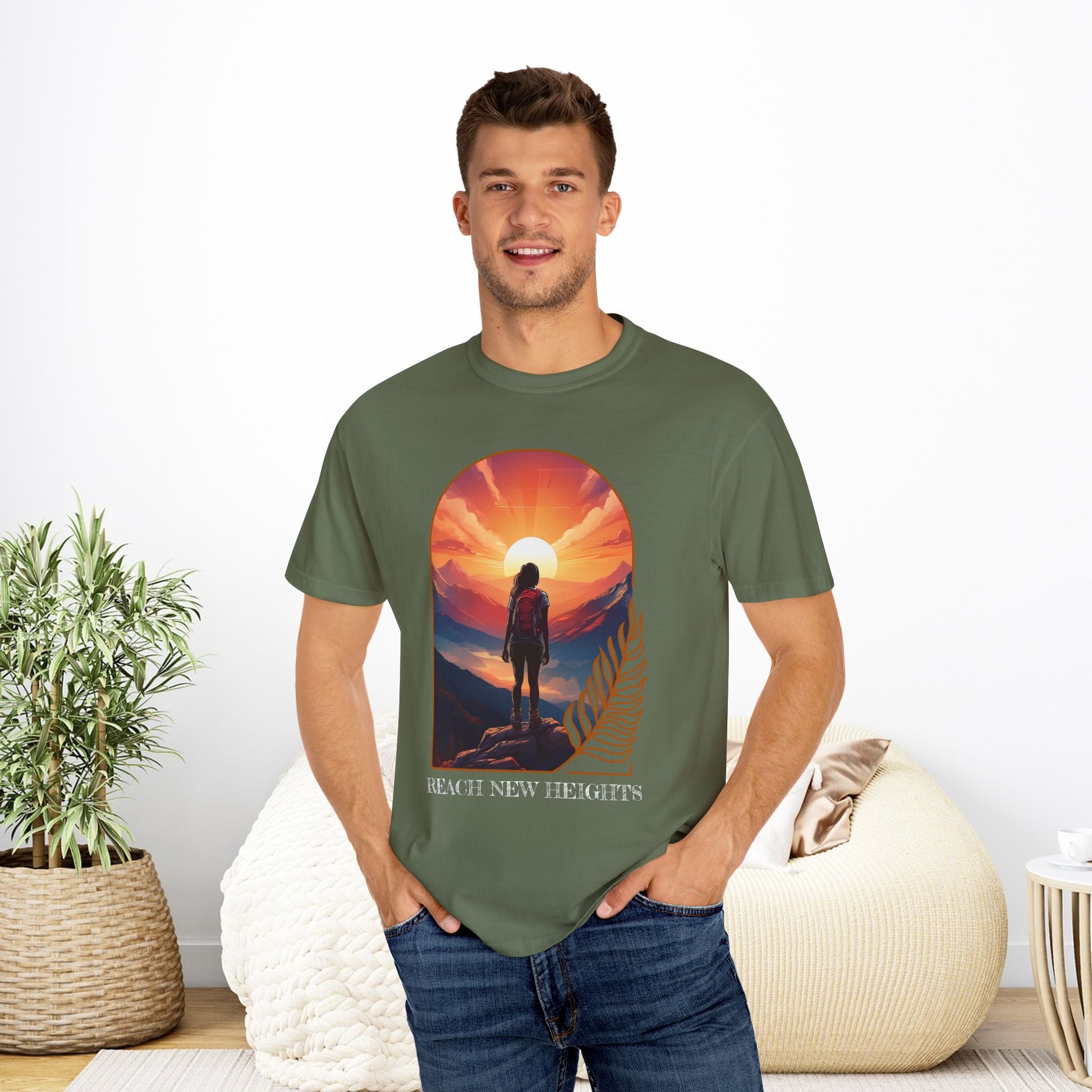 Mountain Explorer Graphic T-shirt, Adventure Nature Lover Tee, Reach New Heights Blue Shirt, Unisex Hiking Apparel, Outdoor Enthusiast Gift, - EternalAscension