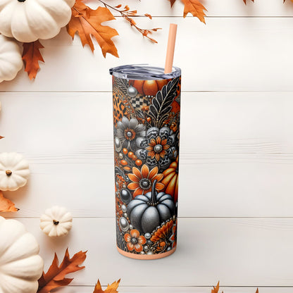 Autumn Elegance Skinny Tumbler with Straw, 20oz