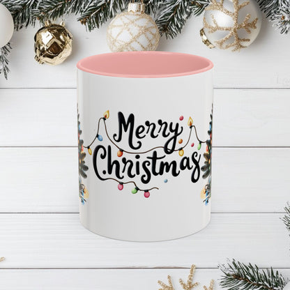 Merry Christmas Coffee Mug, Festive Holiday Cup with Black Cats and Christmas Lights, 11oz, 15oz, Christmas Gift, Hot Cocoa Mug, Symmetrical