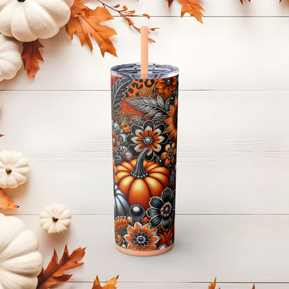 Autumn Elegance Skinny Tumbler with Straw, 20oz