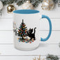 Merry Christmas Coffee Mug, Festive Holiday Cup with Black Cats and Christmas Lights, 11oz, 15oz, Christmas Gift, Hot Cocoa Mug, Symmetrical