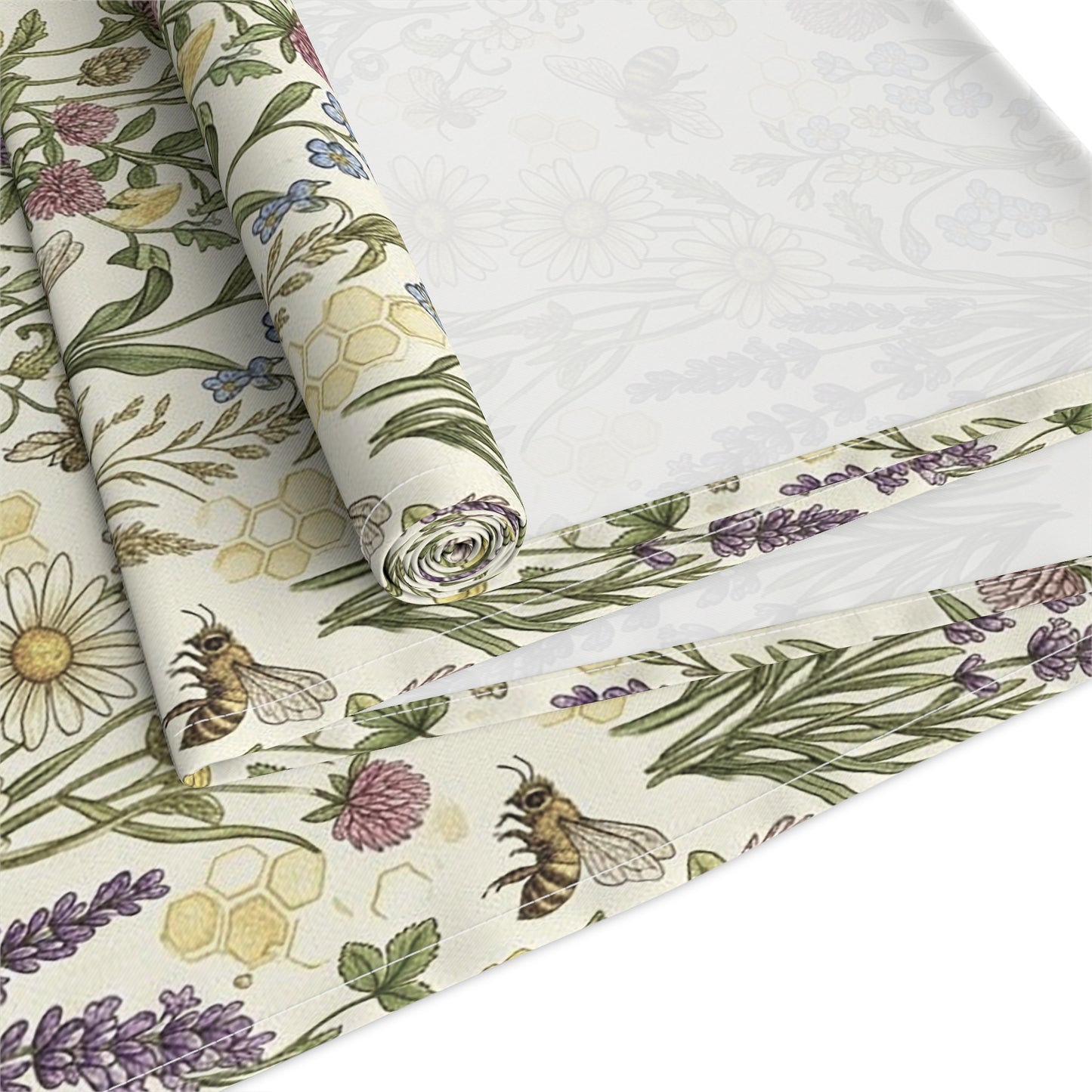 Close up of Cotton Twill wildflower bee table runner