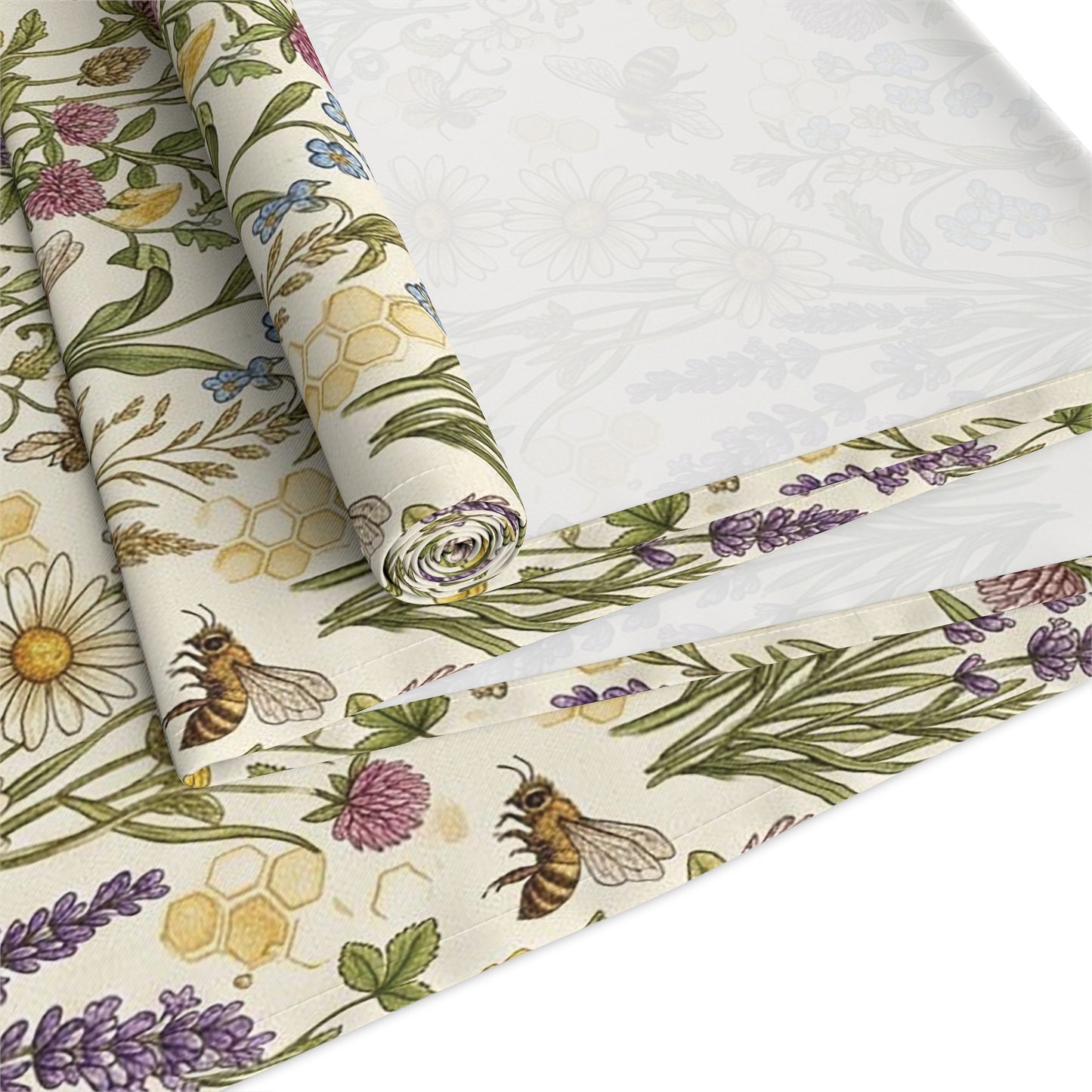 Close up of Polyester wildflower bee table runner