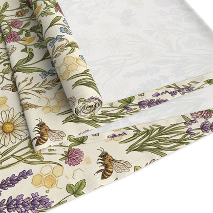 Close up of Polyester wildflower bee table runner