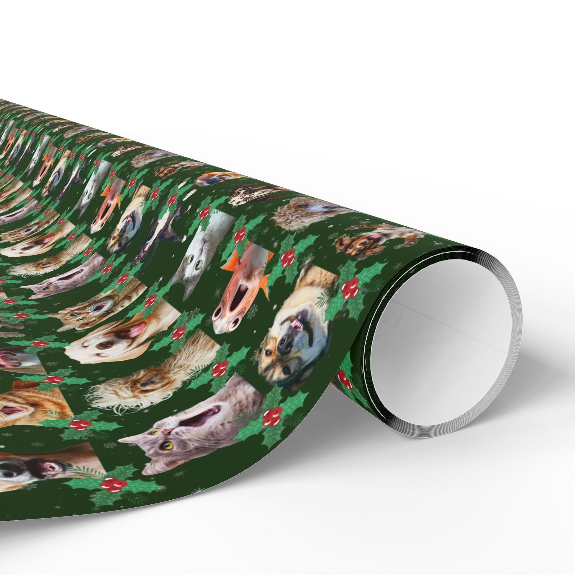 Animal Collage Wrapping Paper, Dog Cat Fish Alpaca Gift Wrap - Festive Holiday Fun, Custom Christmas Pattern, Matte or Glossy Finish, 90gsm - EternalAscension