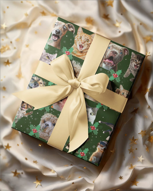 Animal Collage Wrapping Paper, Dog Cat Fish Alpaca Gift Wrap - Festive Holiday Fun, Custom Christmas Pattern, Matte or Glossy Finish, 90gsm - EternalAscension