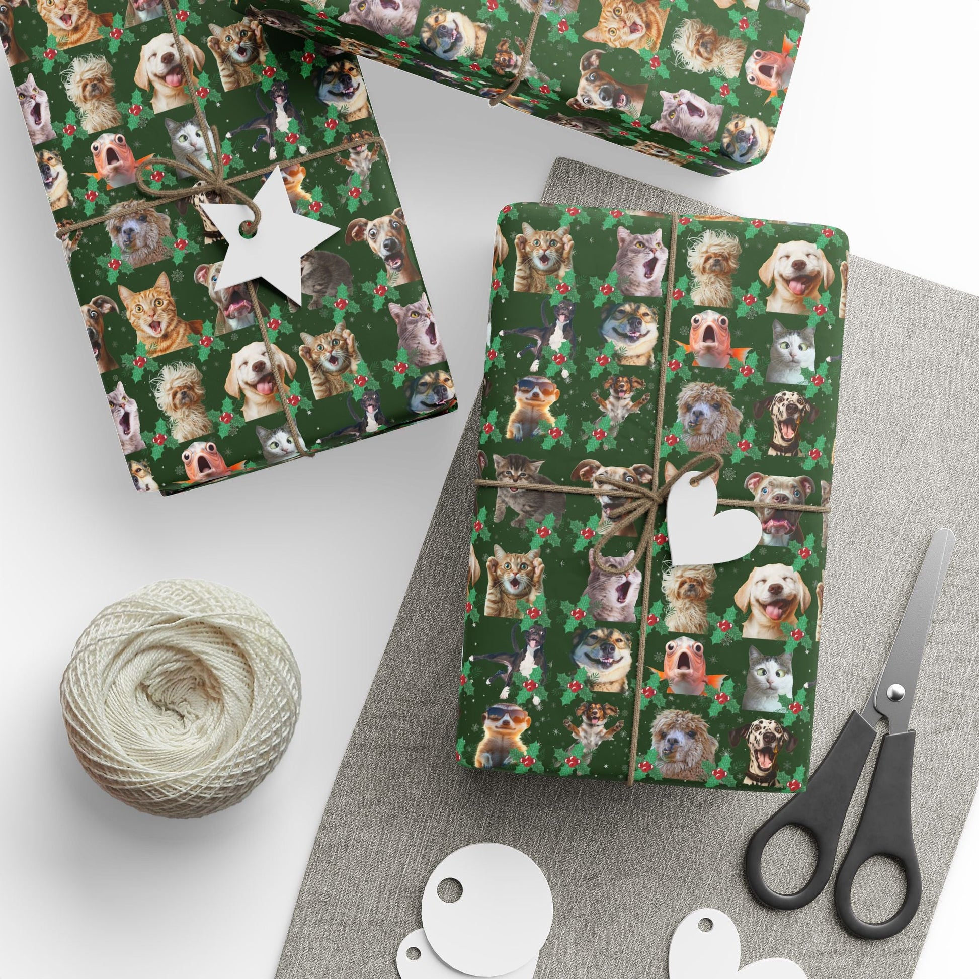 Animal Collage Wrapping Paper, Dog Cat Fish Alpaca Gift Wrap - Festive Holiday Fun, Custom Christmas Pattern, Matte or Glossy Finish, 90gsm - EternalAscension