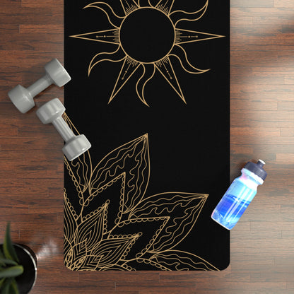 Black and Gold Flower & Sun Yoga Mat - EternalAscension