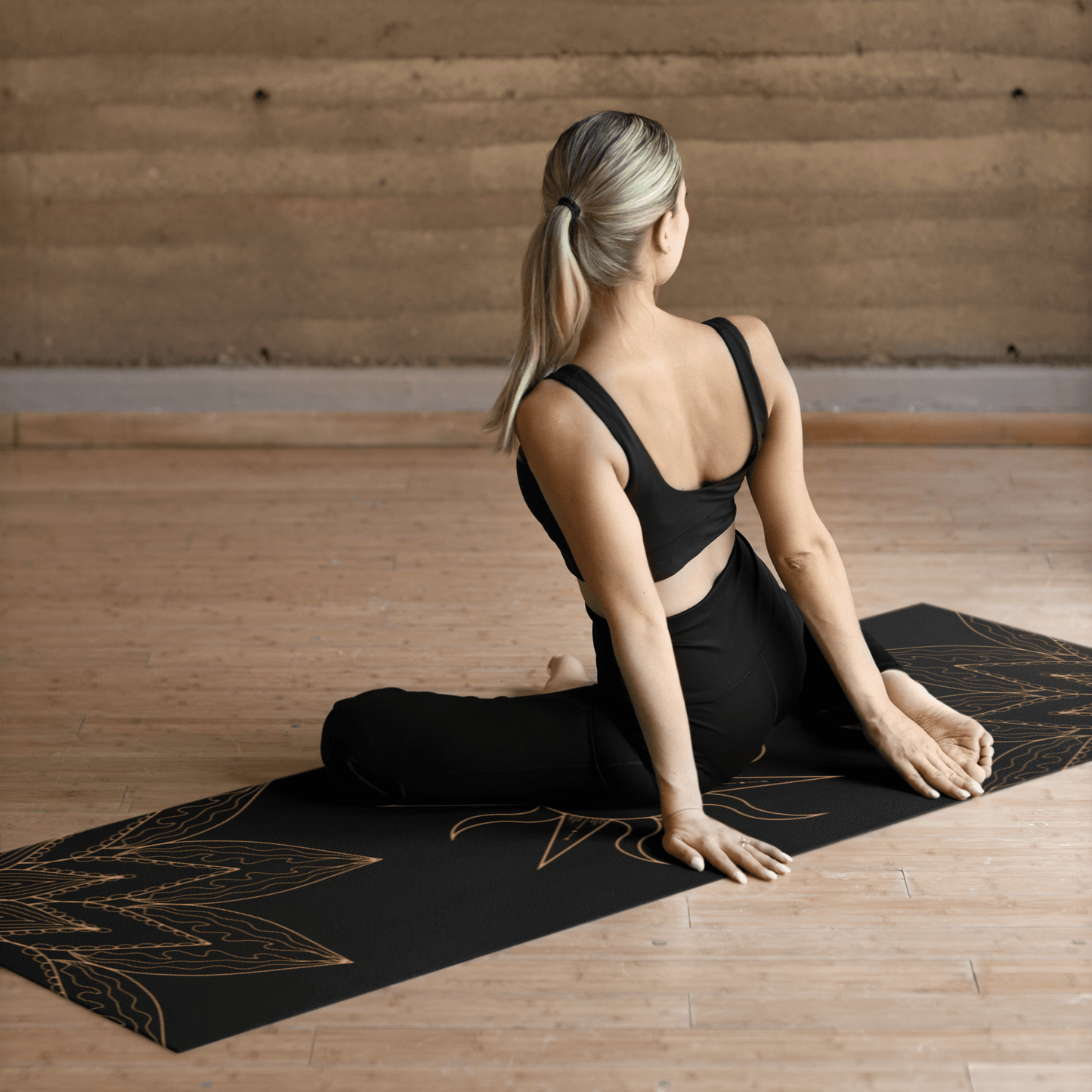 Black and Gold Flower & Sun Yoga Mat - EternalAscension