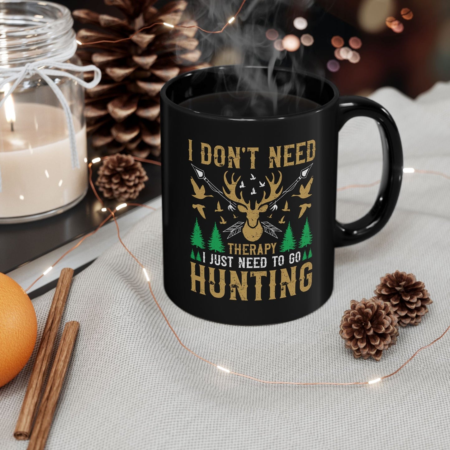 Black Mug - Hunting Therapy Mug: Deer Silhouette, Outdoor Vibe Cup, Gift for Hunters, Earthy Tone Coffee Mug, 11oz 15oz, Microwave - EternalAscension