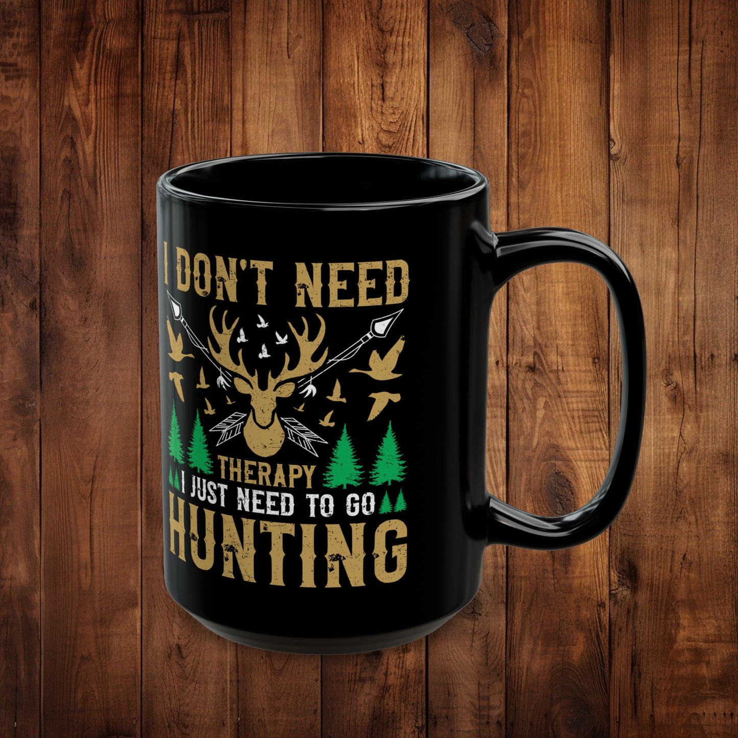 Black Mug - Hunting Therapy Mug: Deer Silhouette, Outdoor Vibe Cup, Gift for Hunters, Earthy Tone Coffee Mug, 11oz 15oz, Microwave - EternalAscension