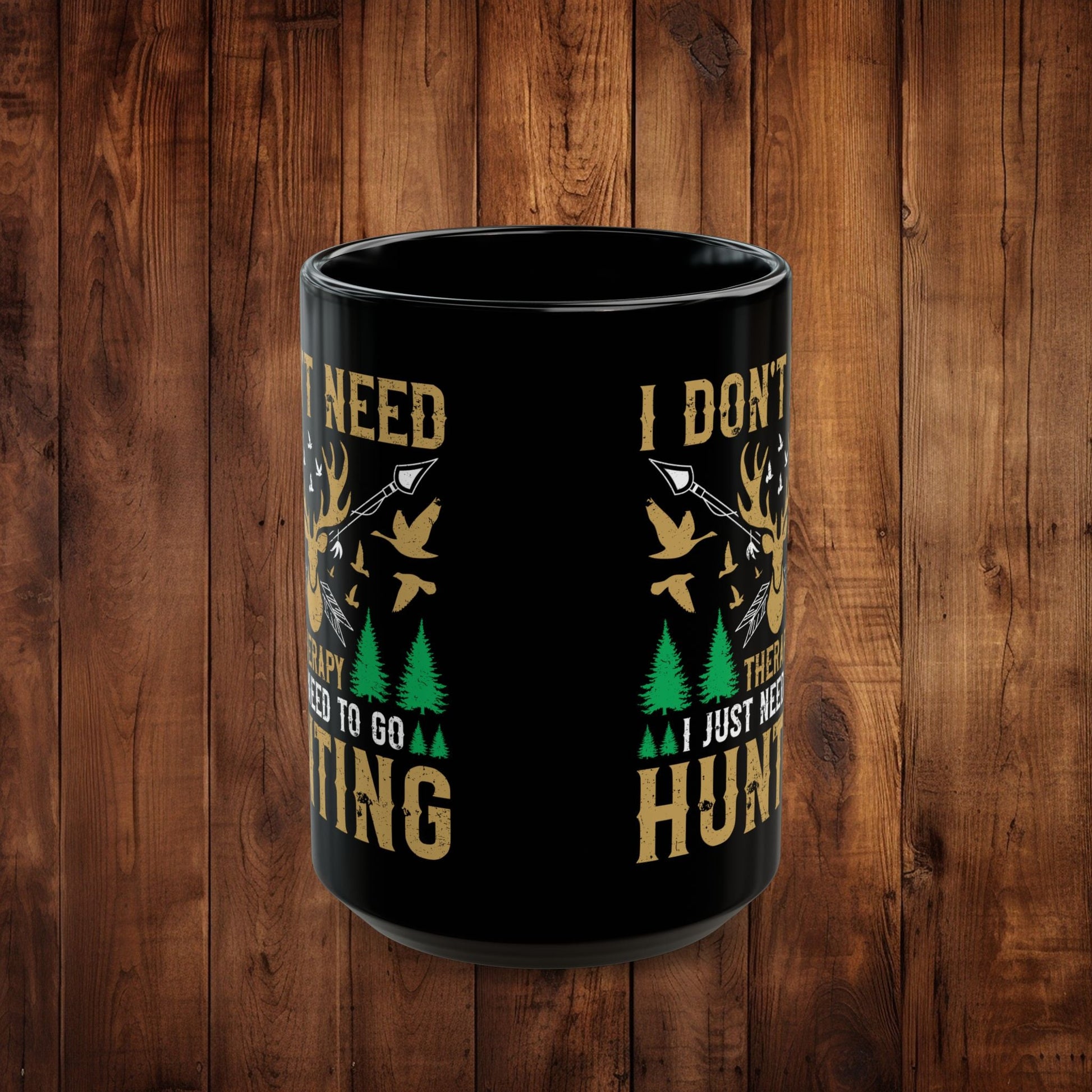 Black Mug - Hunting Therapy Mug: Deer Silhouette, Outdoor Vibe Cup, Gift for Hunters, Earthy Tone Coffee Mug, 11oz 15oz, Microwave - EternalAscension