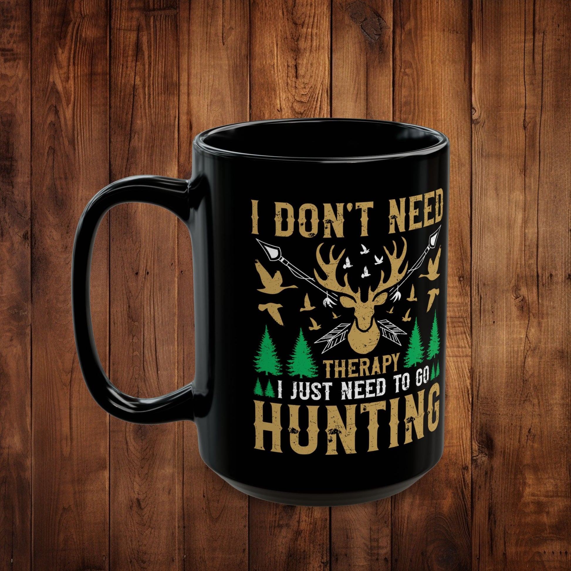 Black Mug - Hunting Therapy Mug: Deer Silhouette, Outdoor Vibe Cup, Gift for Hunters, Earthy Tone Coffee Mug, 11oz 15oz, Microwave - EternalAscension