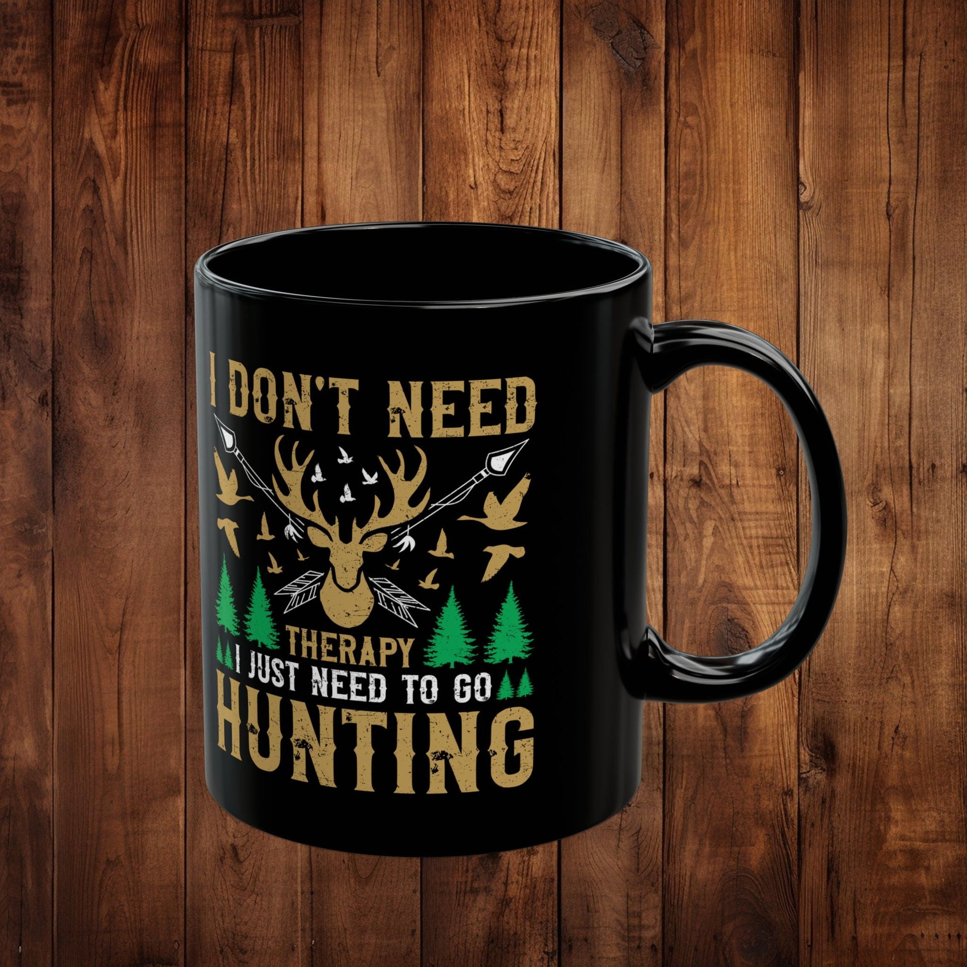 Black Mug - Hunting Therapy Mug: Deer Silhouette, Outdoor Vibe Cup, Gift for Hunters, Earthy Tone Coffee Mug, 11oz 15oz, Microwave - EternalAscension