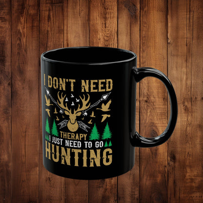 Black Mug - Hunting Therapy Mug: Deer Silhouette, Outdoor Vibe Cup, Gift for Hunters, Earthy Tone Coffee Mug, 11oz 15oz, Microwave - EternalAscension