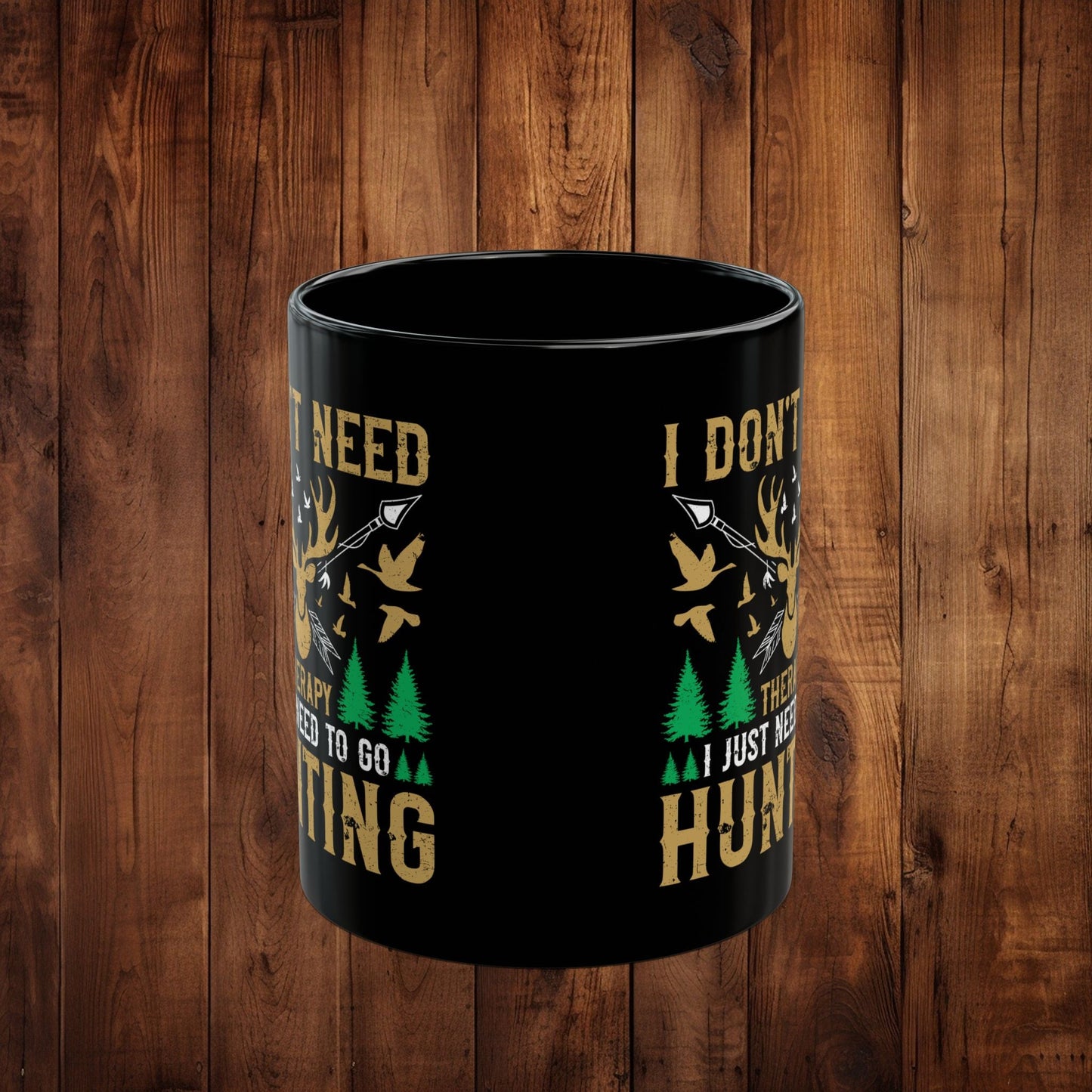 Black Mug - Hunting Therapy Mug: Deer Silhouette, Outdoor Vibe Cup, Gift for Hunters, Earthy Tone Coffee Mug, 11oz 15oz, Microwave - EternalAscension
