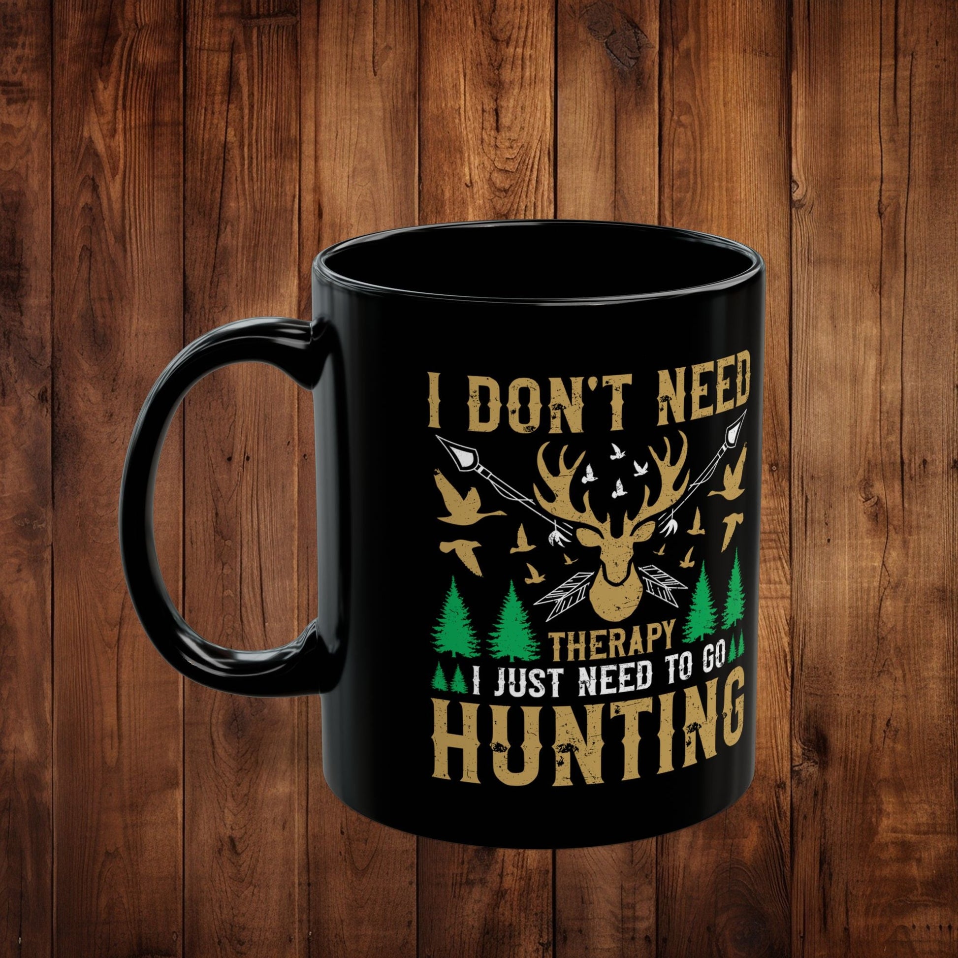 Black Mug - Hunting Therapy Mug: Deer Silhouette, Outdoor Vibe Cup, Gift for Hunters, Earthy Tone Coffee Mug, 11oz 15oz, Microwave - EternalAscension