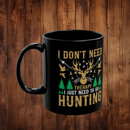 Black Mug - Hunting Therapy Mug: Deer Silhouette, Outdoor Vibe Cup, Gift for Hunters, Earthy Tone Coffee Mug, 11oz 15oz, Microwave - EternalAscension