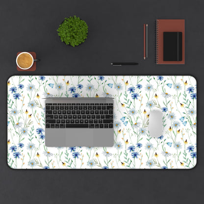 Blue Watercolor Floral Pattern, Non - Slip Desk Mat - EternalAscension